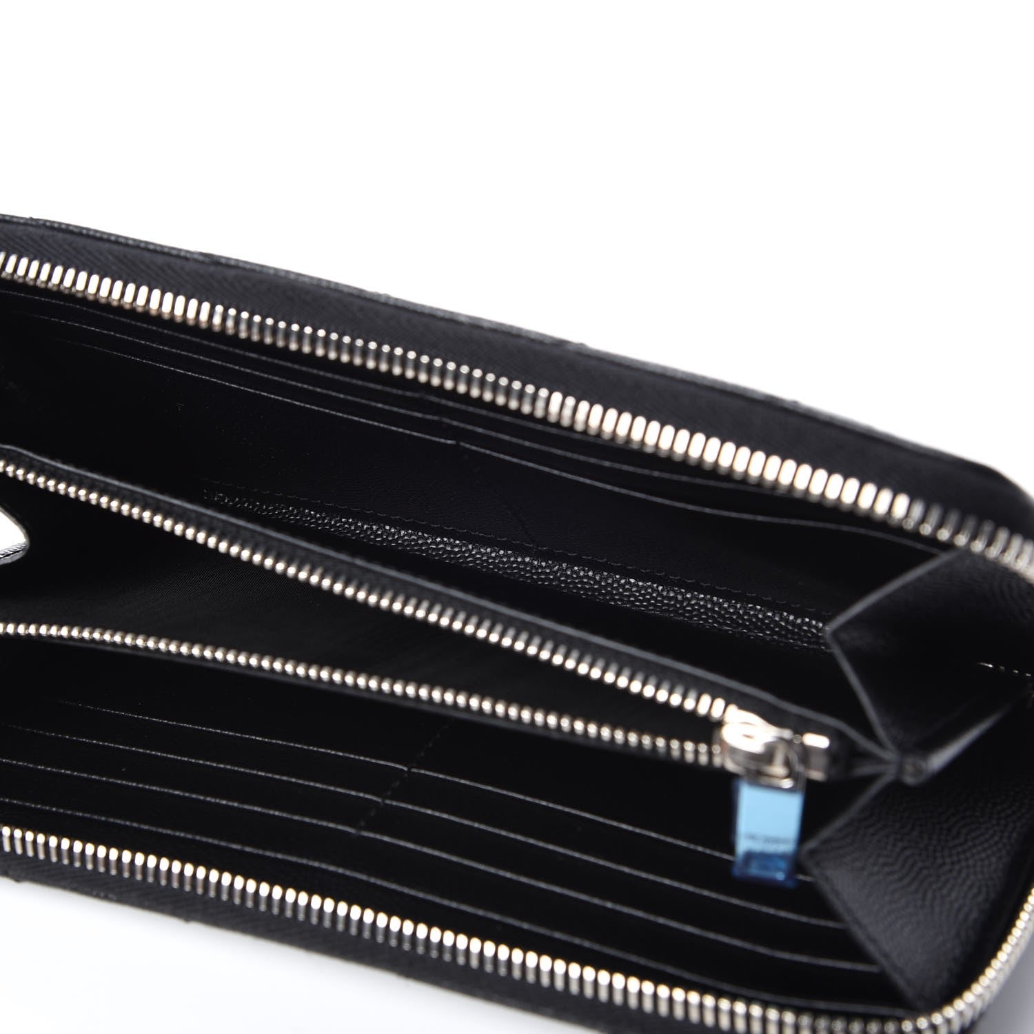 Saint Laurent Grain De Poudre Matelasse Chevron Monogram Zip Around Wallet Black 5 of 8