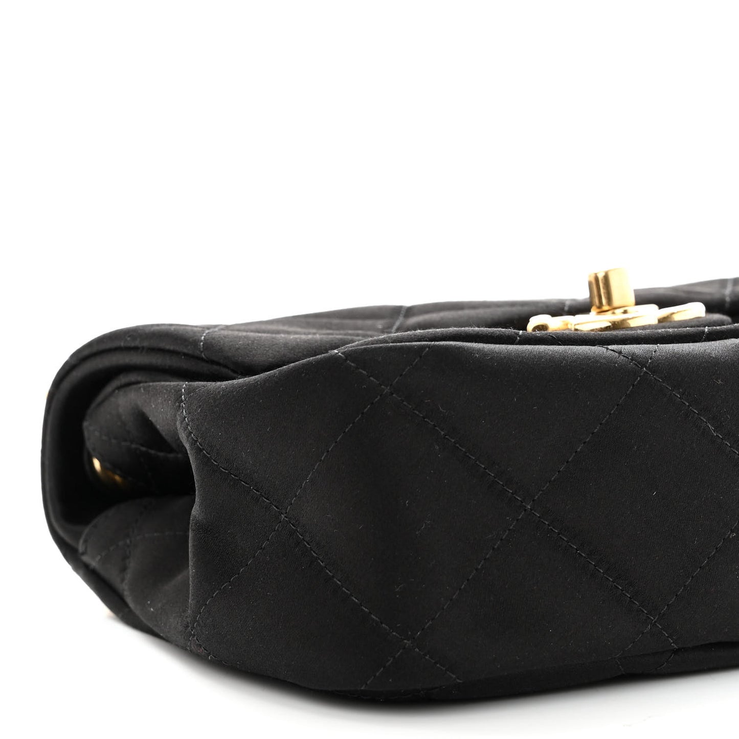 Satin Quilted Mini Logo Flap With Handle Black