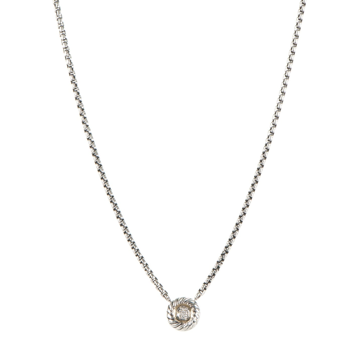 Sterling Silver 18K Yellow Gold Diamond 12mm Pave Cookie Necklace