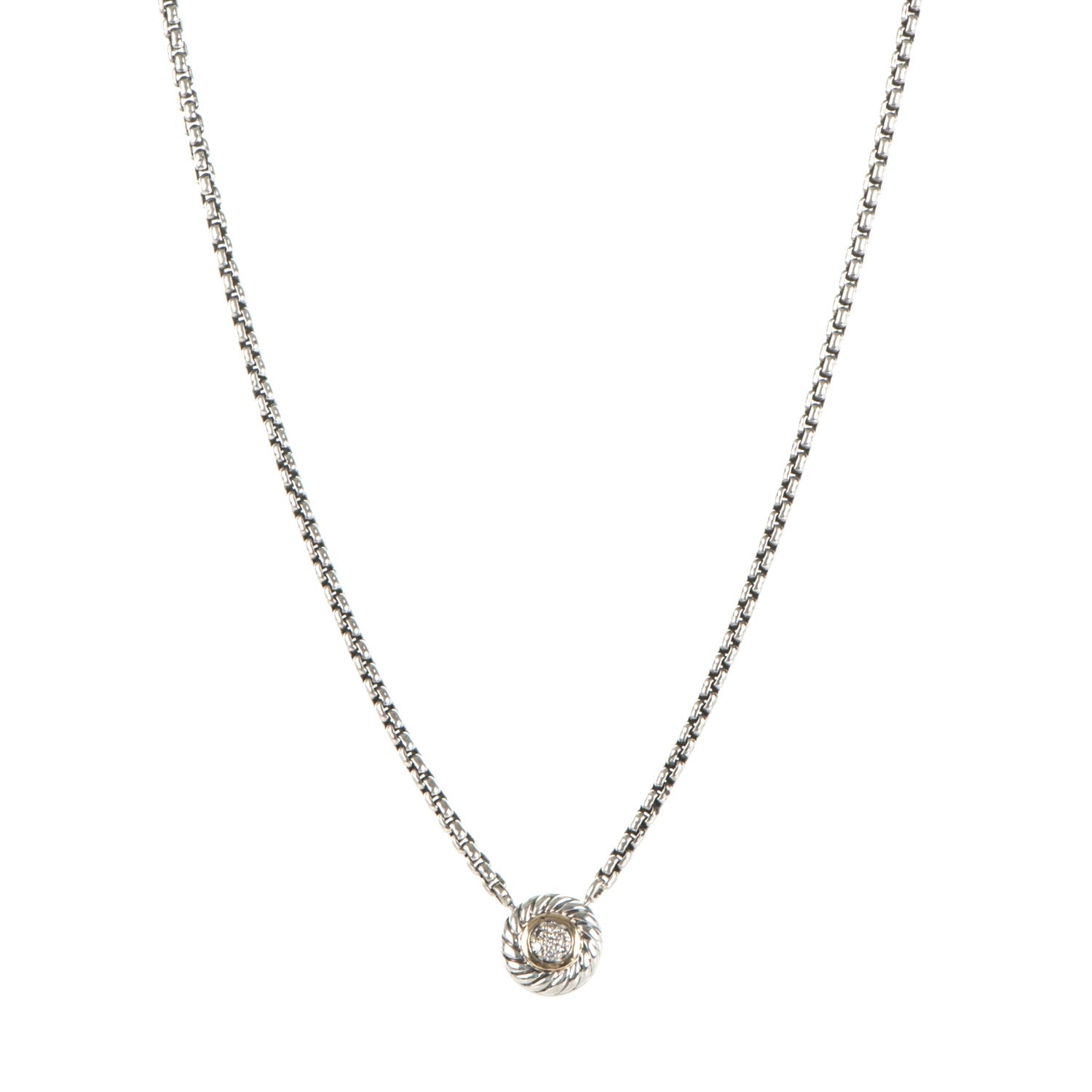David Yurman Sterling Silver 18K Yellow Gold Diamond 12mm Pave Cookie Necklace 1 of 5