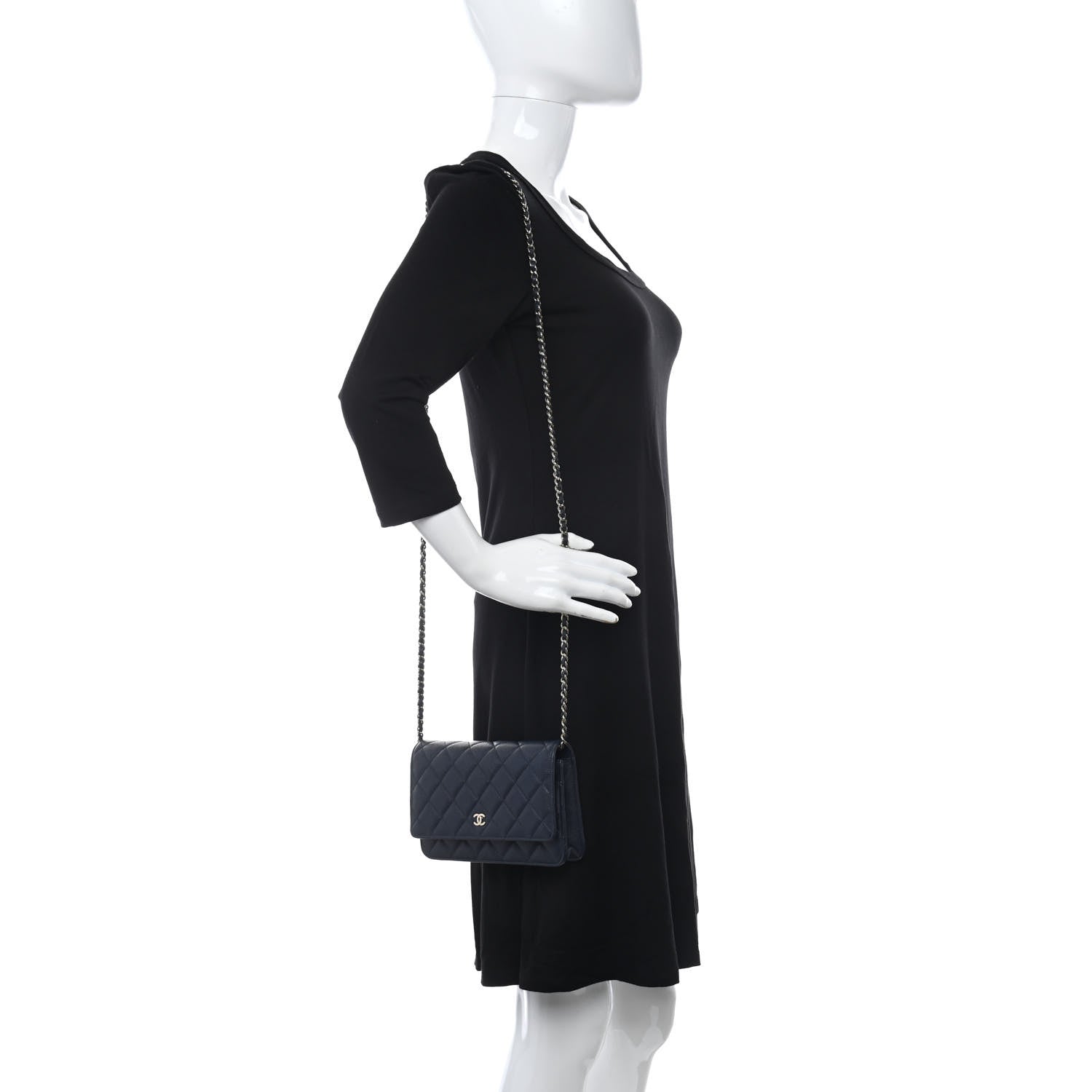 Chanel Caviar Quilted Wallet on Chain WOC Navy Blue 2 of 12