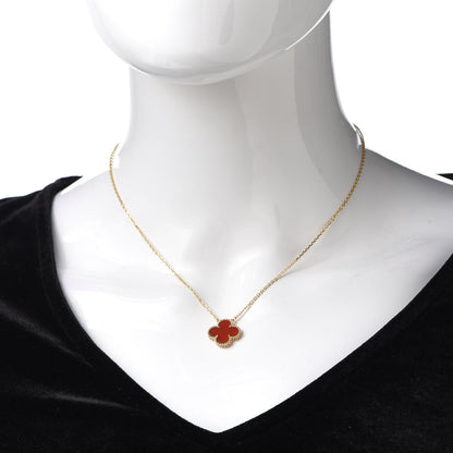 Van Cleef & Arpels 18K Yellow Gold Carnelian Vintage Alhambra Pendant Necklace 2 of 8