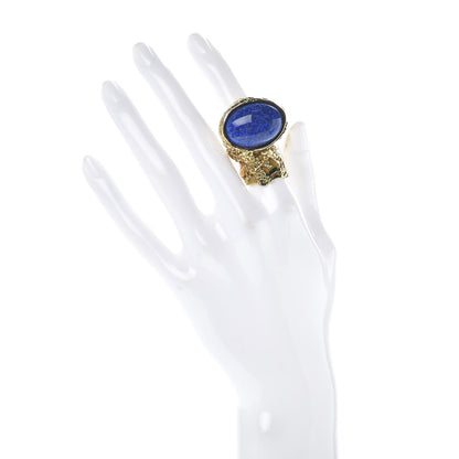 Saint Laurent Glass Cabochon Arty Ovale Ring 6 Blue Gold 2 of 4