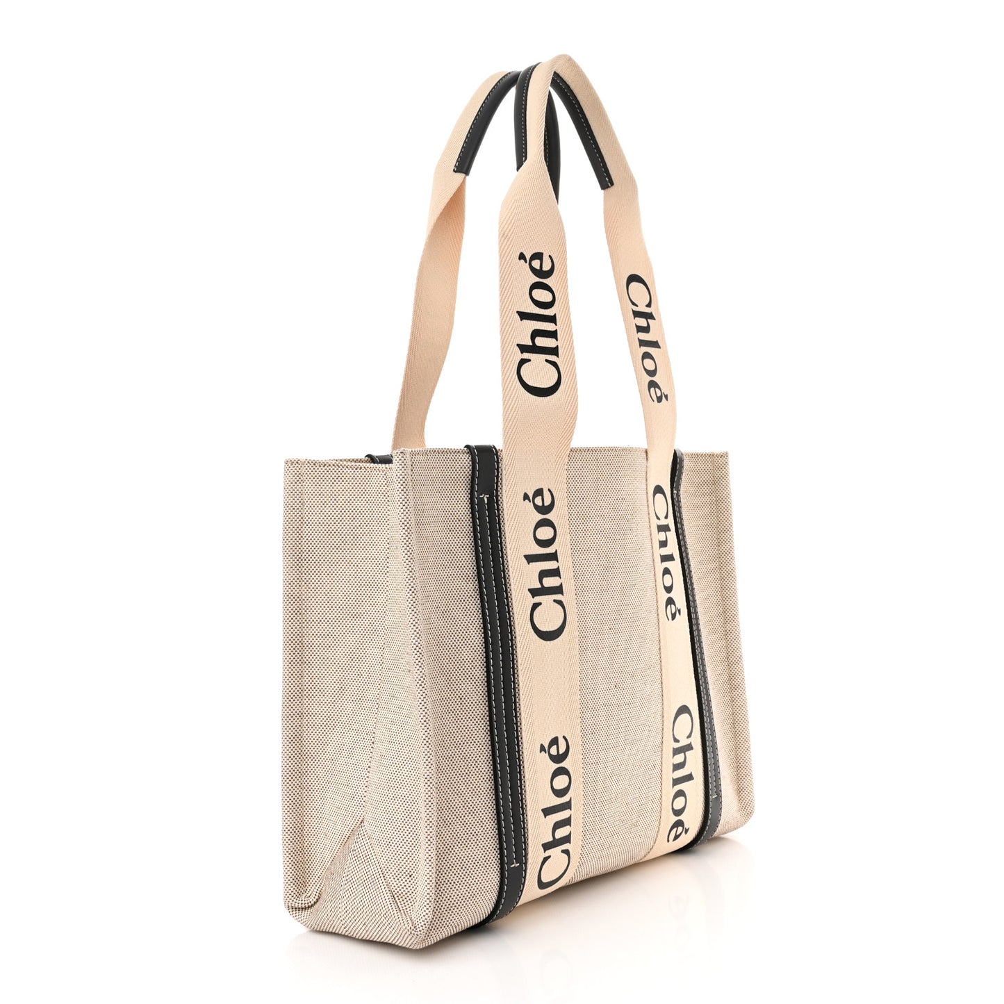 Cotton Calfskin Medium Woody Ribbon Tote White Black