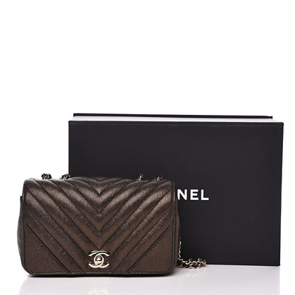 Chanel Metallic Caviar Chevron Quilted Mini Statement Flap Bronze 12 of 12
