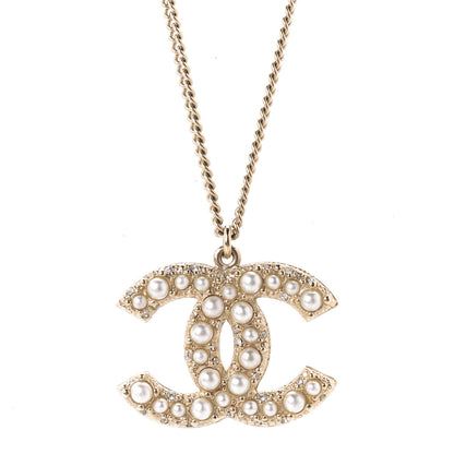 Chanel Pearl Crystal CC 100th Anniversary Pendant Necklace Light Gold 4 of 6