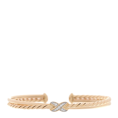 David Yurman 18K Yellow Gold Diamond Crossover X Bracelet 1 of 4