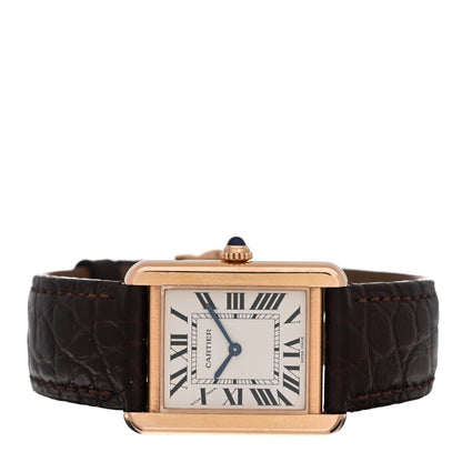 Cartier Stainless Steel 18K Pink Gold Alligator 24mm Tank Solo Quartz Watch Brown 2 of 5