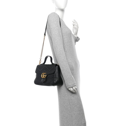 Gucci Calfskin Matelasse Small GG Marmont Top Handle Shoulder Bag Black 2 of 11