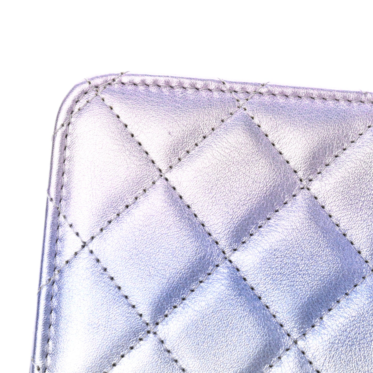 Gradient Metallic Calfskin Quilted Wallet On Chain WOC Silver Blue Yellow Purple