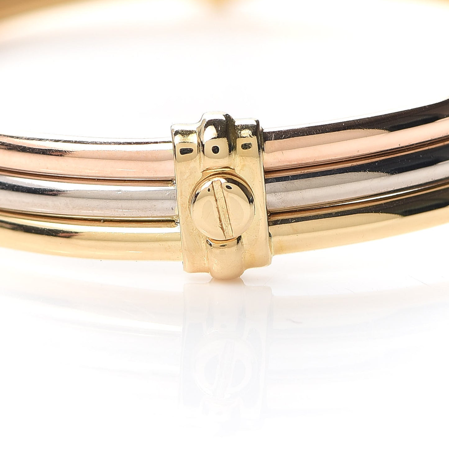 18K Pink Yellow White Gold Trinity Hinged Bangle Bracelet