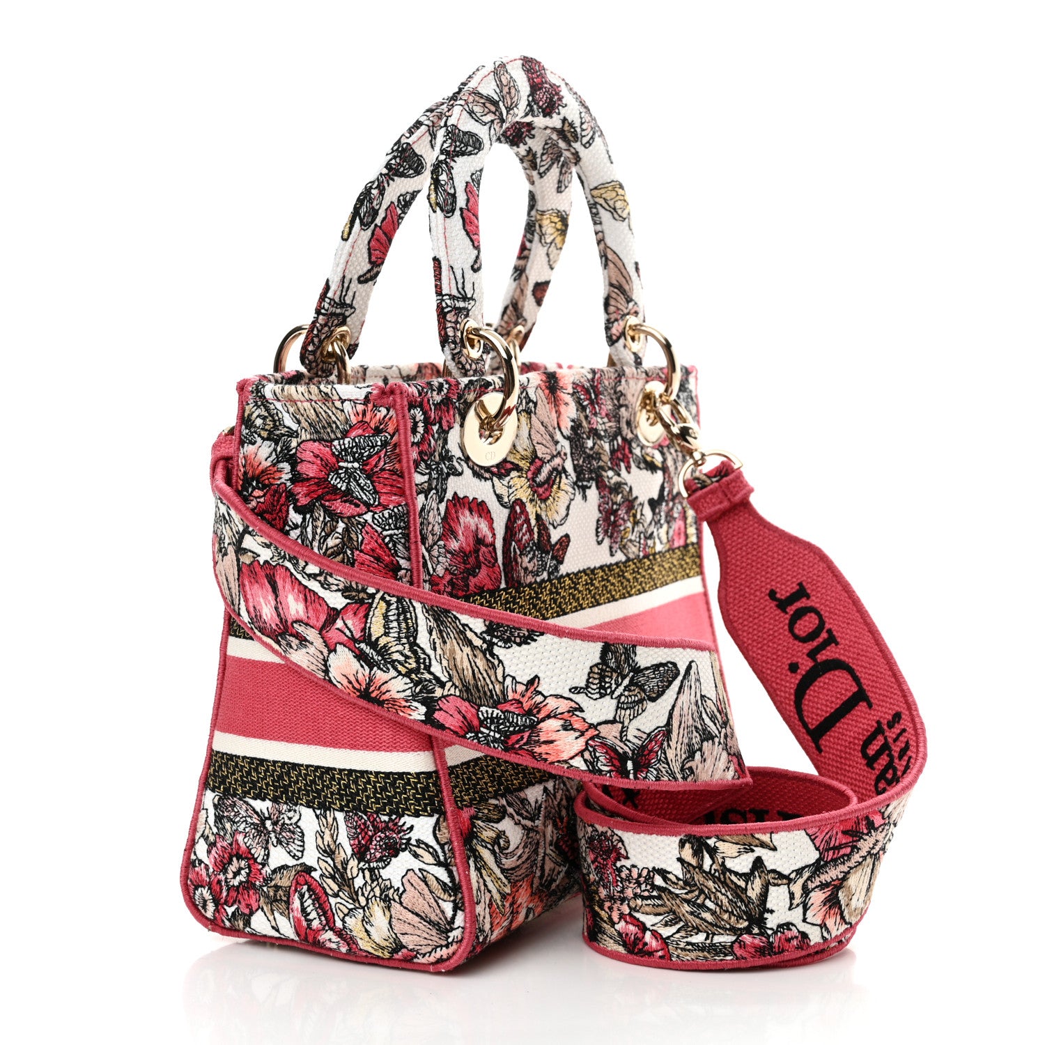 Christian Dior Canvas Embroidered Butterfly Print Medium Lady D-Lite Multicolor 3 of 11