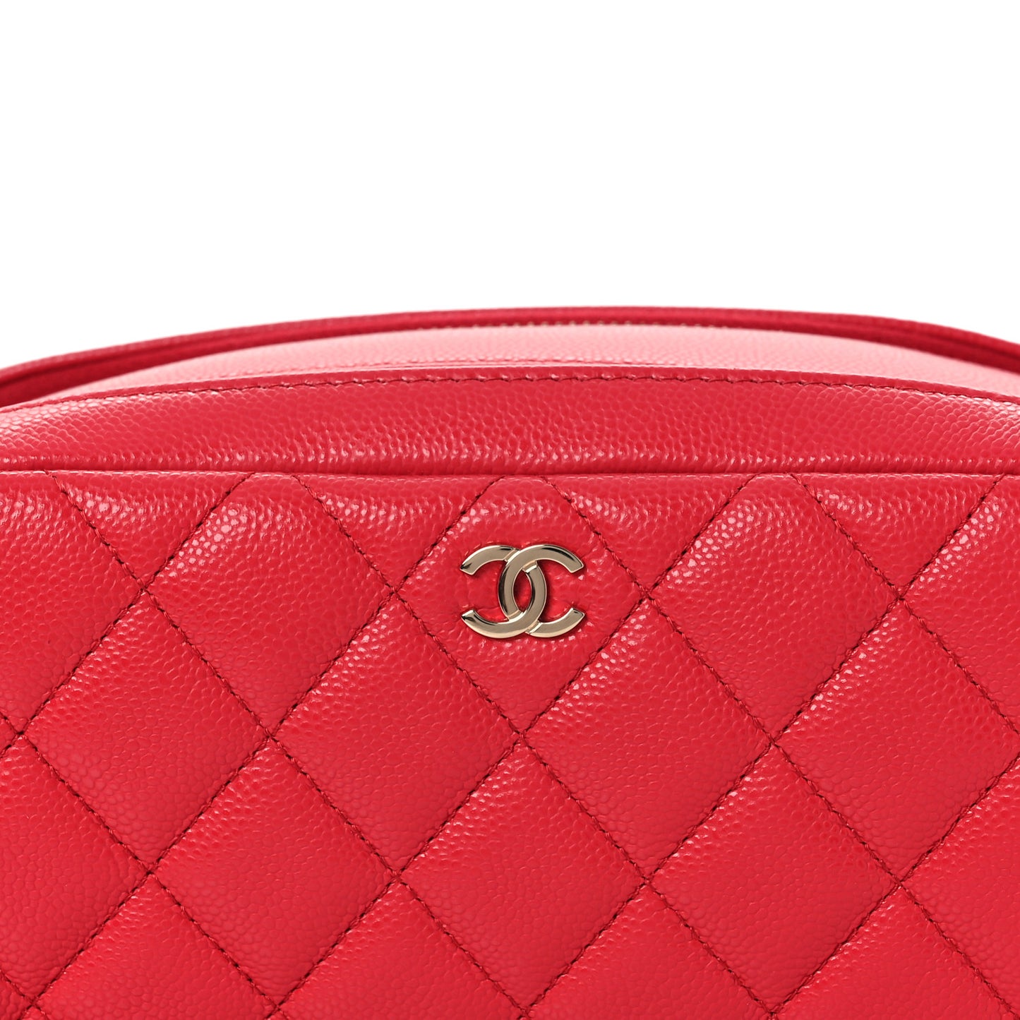 Caviar Quilted Double Zip Pouch Cosmetic Case Coral
