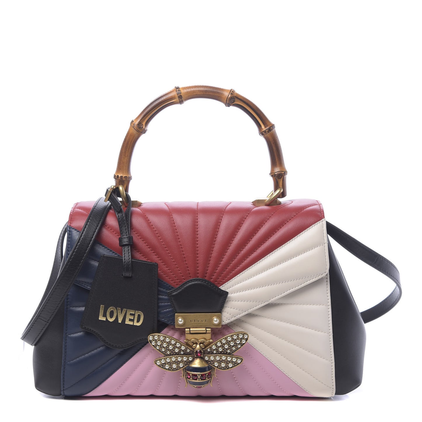 Calfskin Bamboo Trapuntata Queen Margaret Top Handle Bag Blue Agata Hibiscus Red Mystic White Sugar Pink