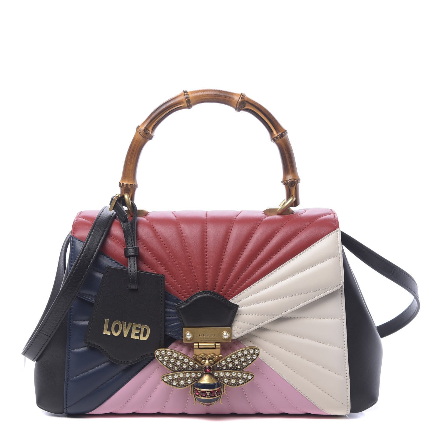 Gucci Calfskin Bamboo Trapuntata Queen Margaret Top Handle Bag Blue Agata Hibiscus Red Mystic White Sugar Pink 1 of 10