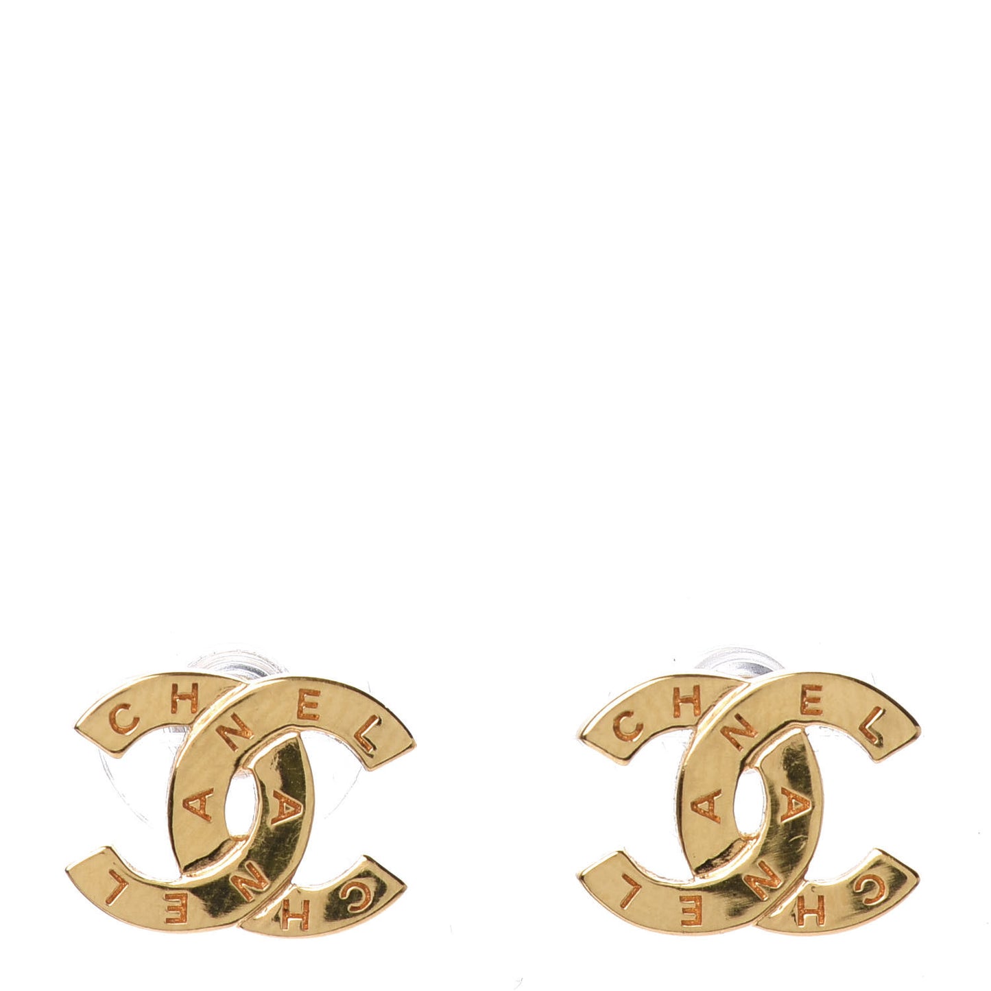 Metal CC Paris Button Stud Earrings Gold