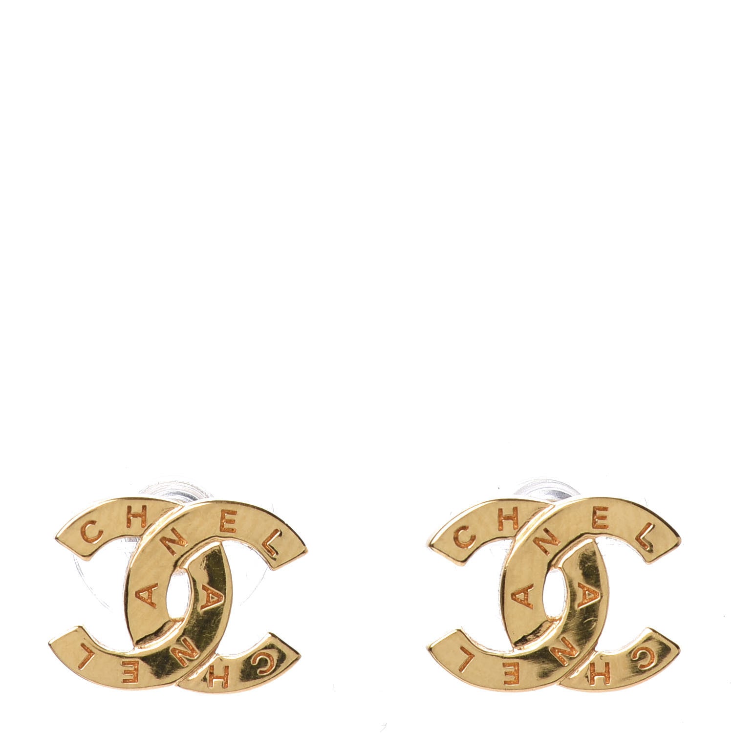 Chanel Metal CC Paris Button Stud Earrings Gold 1 of 4