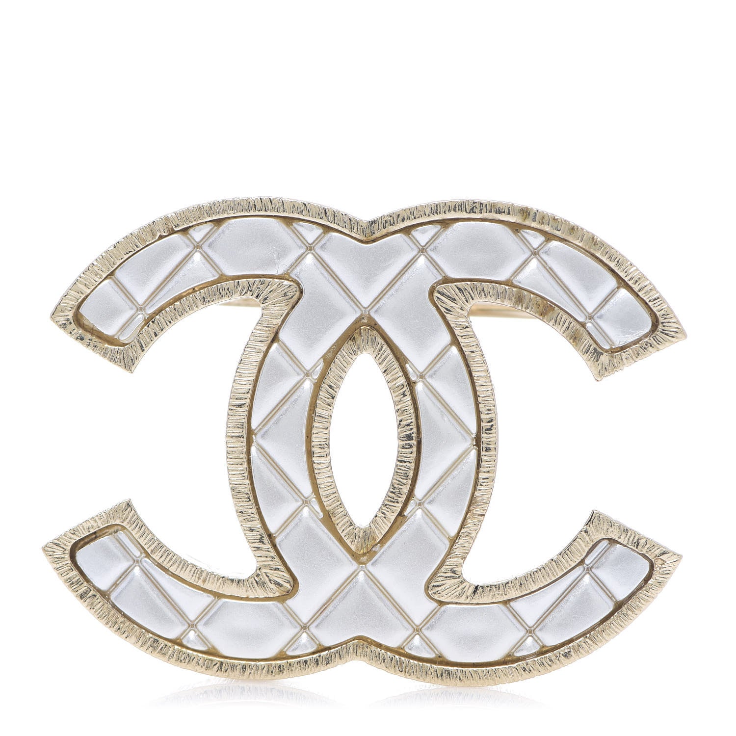 Chanel Metal Quilted CC Brooch Silver Gold 1 of 3