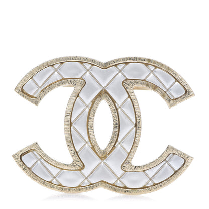 Chanel Metal Quilted CC Brooch Silver Gold 1 of 3