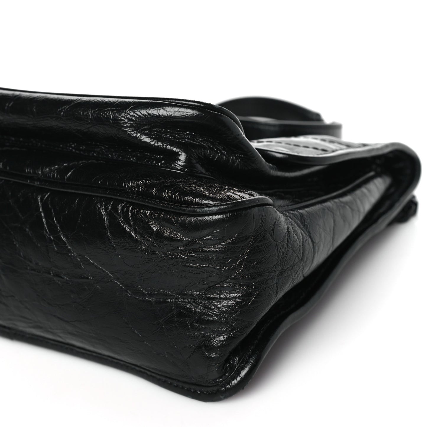 Crinkled Calfskin Matelasse Monogram Medium Niki Chain Satchel Black