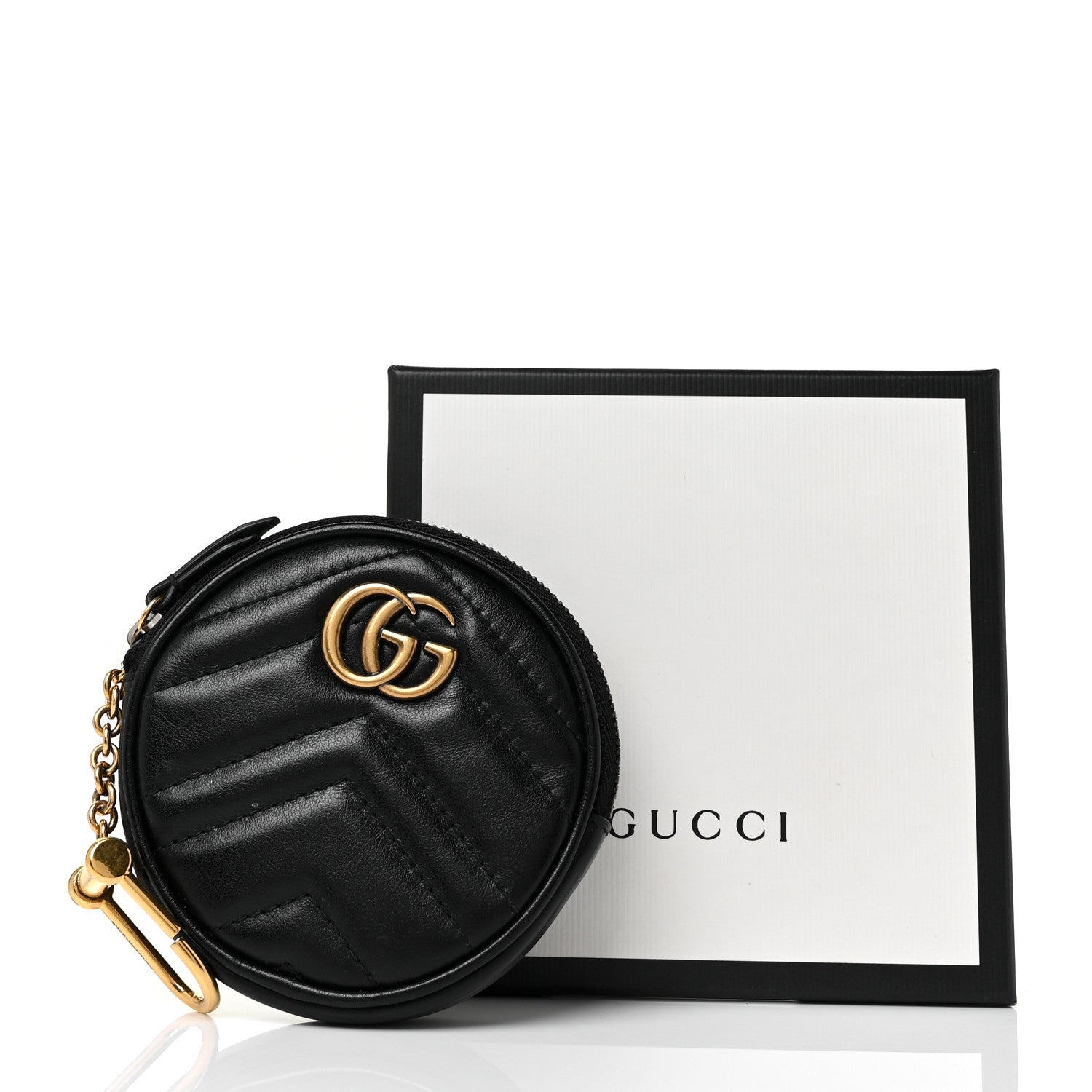 Gucci Calfskin Matelasse GG Marmont Round Coin Purse Black 8 of 8