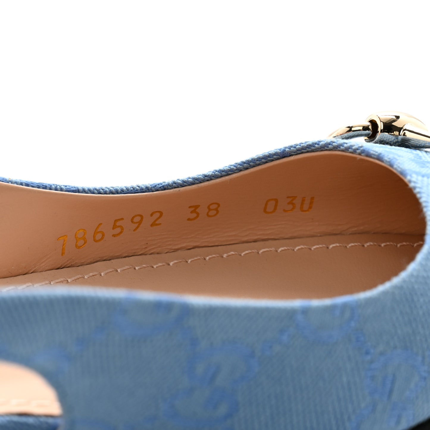 Canvas GG Monogram Horsebit Womens Slingback Ballet Flat 38 Light Blue