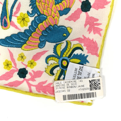 Hermes Cashmere Silk Jardins De Soie Shawl 140 Rose Bonbon Jaune 3 of 6
