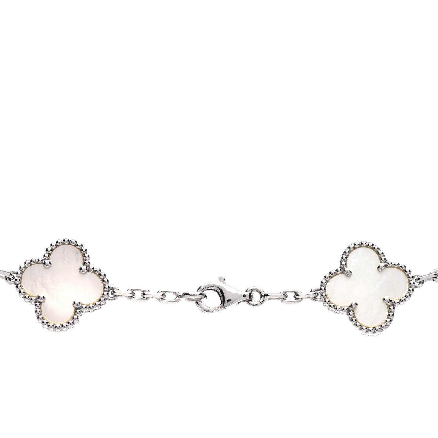 18K White Gold Mother of Pearl 10 Motifs Vintage Alhambra Necklace