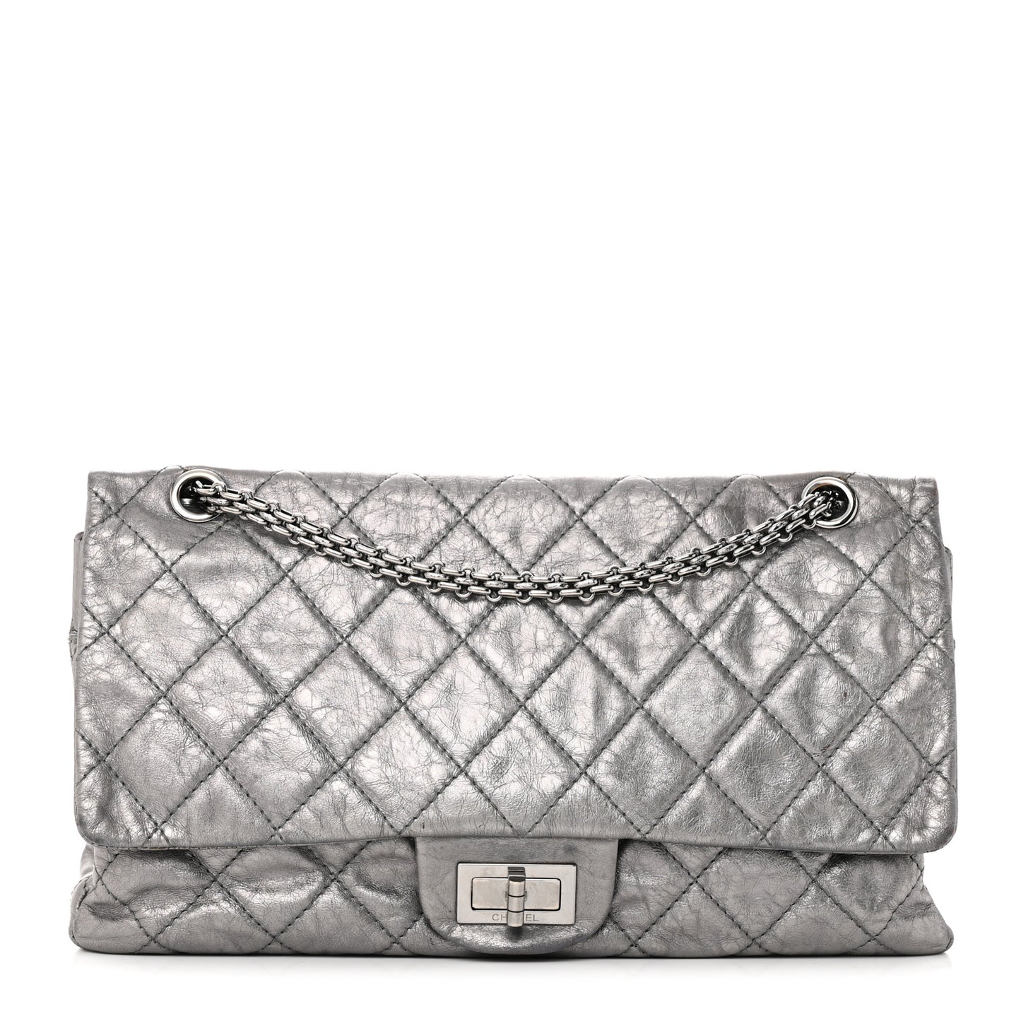 Metallic Aged Calfskin Quilted 2.55 Reissue 227 Flap Dark Silver