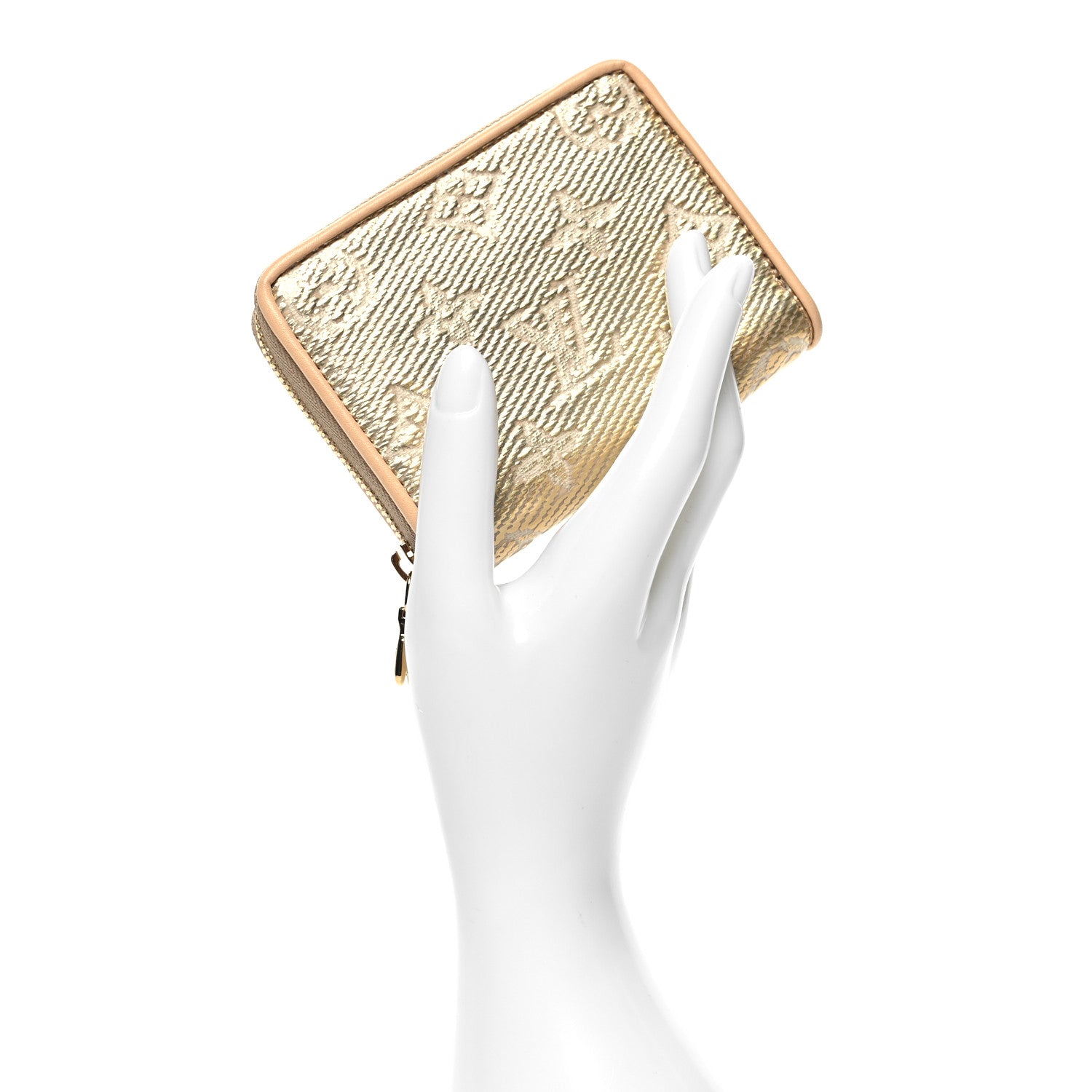 Louis Vuitton Lurex Jacquard Monogram Zippy Coin Purse Beige 2 of 8