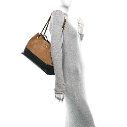 Chanel Suede Calfskin Shiny Lambskin Quilted Small Coco Base Shopping Bag Beige Black 2 of 10