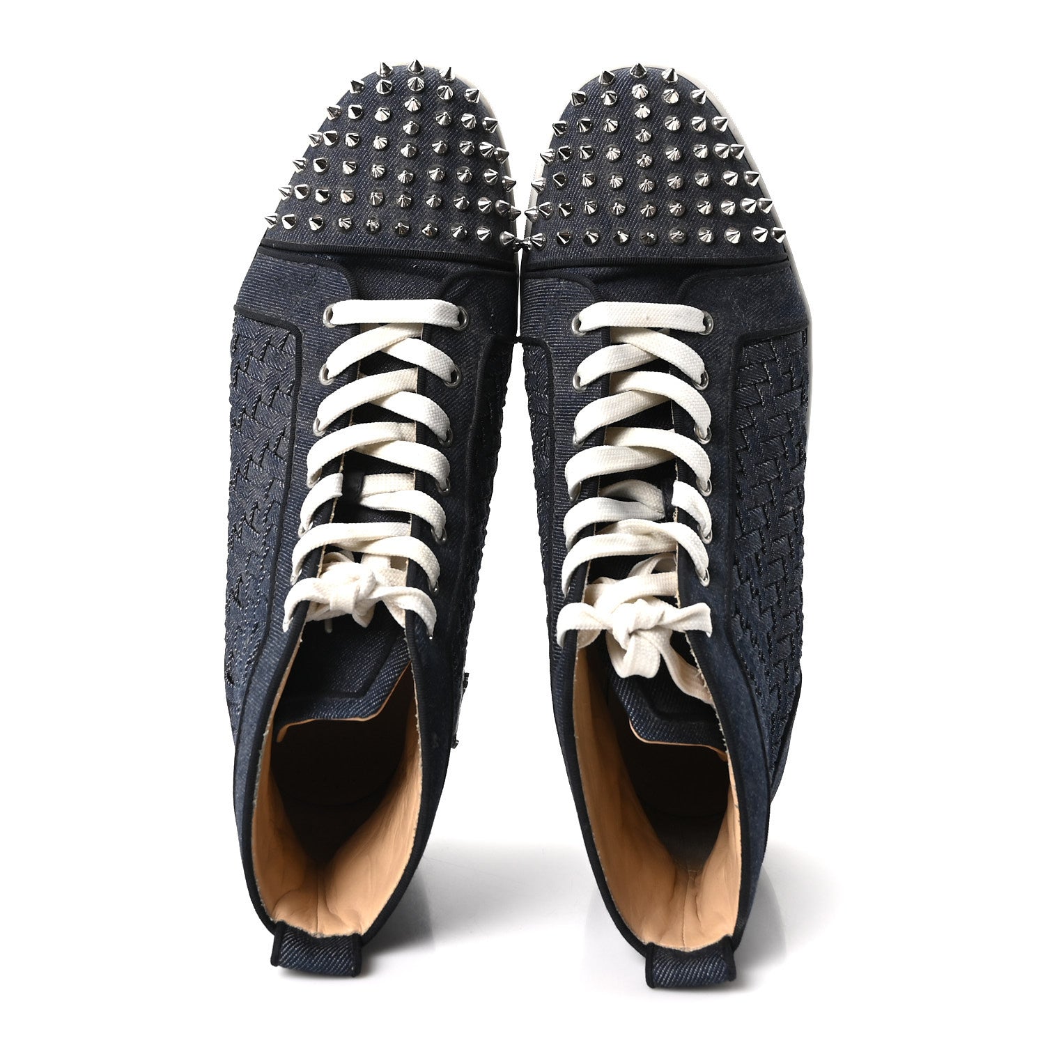 Christian Louboutin Denim Woven Lou Spikes Flat Sneakers 44.5 Blue 2 of 9