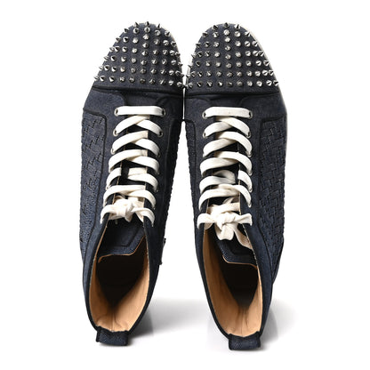 Christian Louboutin Denim Woven Lou Spikes Flat Sneakers 44.5 Blue 2 of 9