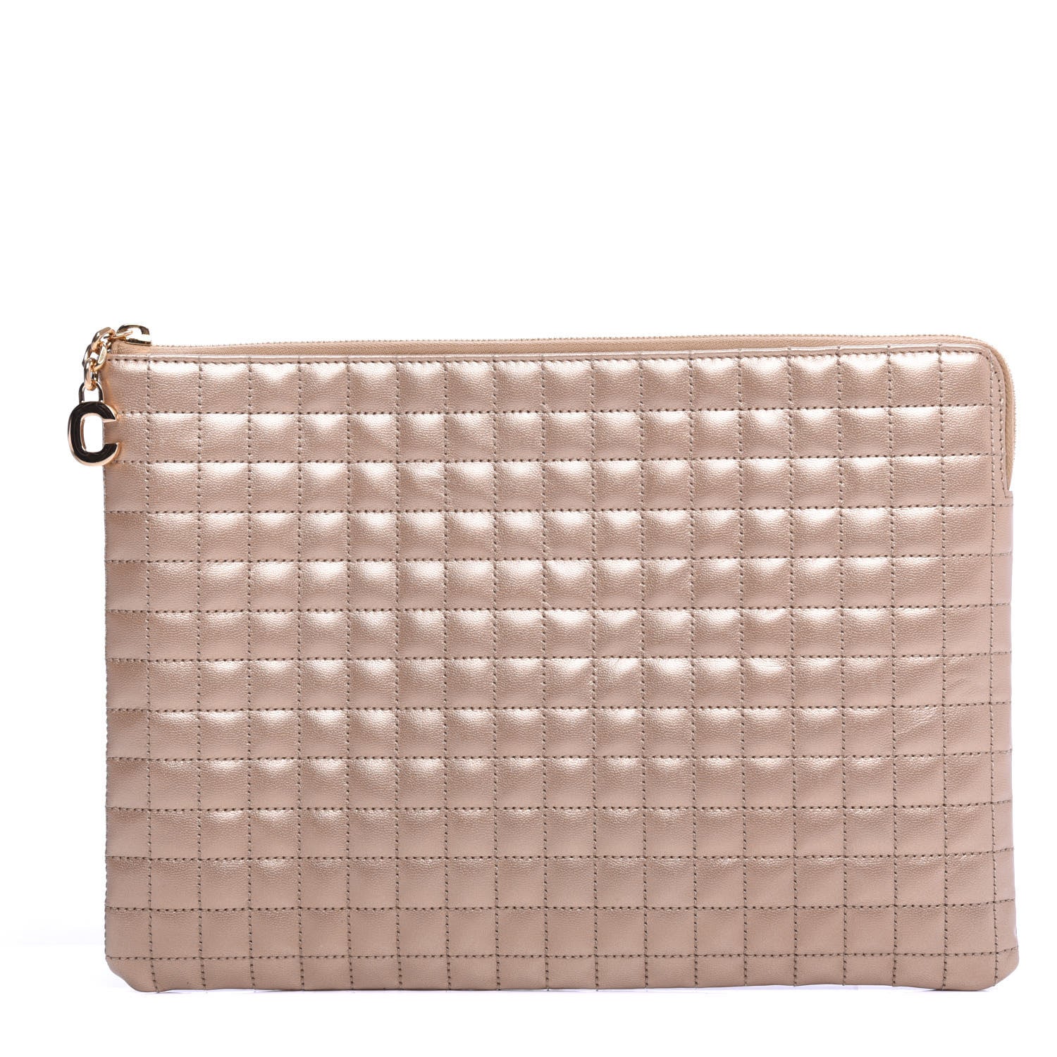 Celine Calfskin Quilted C Charm Pouch Gold 1 of 9