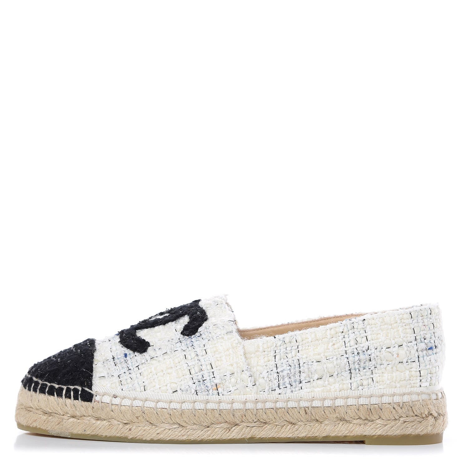 Chanel Tweed CC Espadrilles 39 Ecru White Blue Black 1 of 9