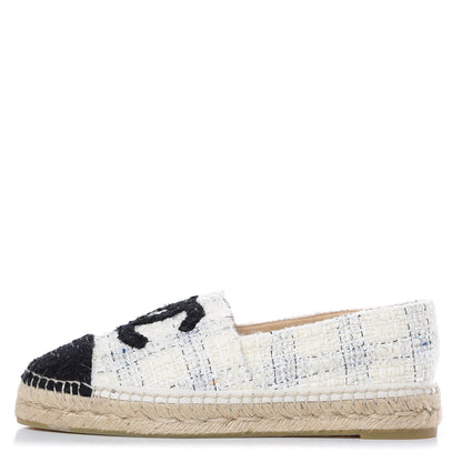 Chanel Tweed CC Espadrilles 39 Ecru White Blue Black 1 of 9