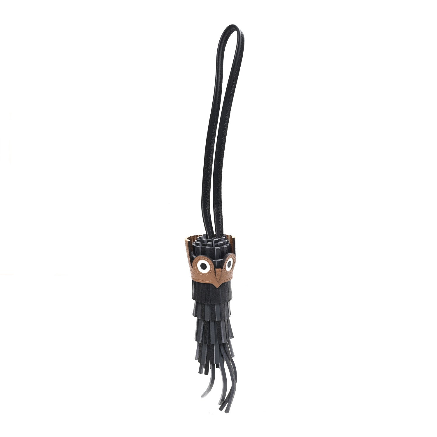 Hermes Milo Lambskin Epsom Chouette Bag Charm Black Craie Gris Misty 1 of 4