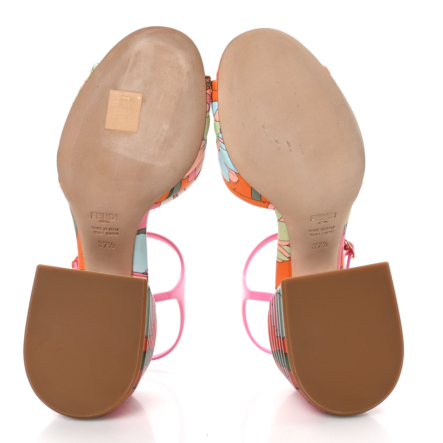 Fendi Fabric Calfskin Promenade Slingback Sandals 37.5 Arancio 5 of 7