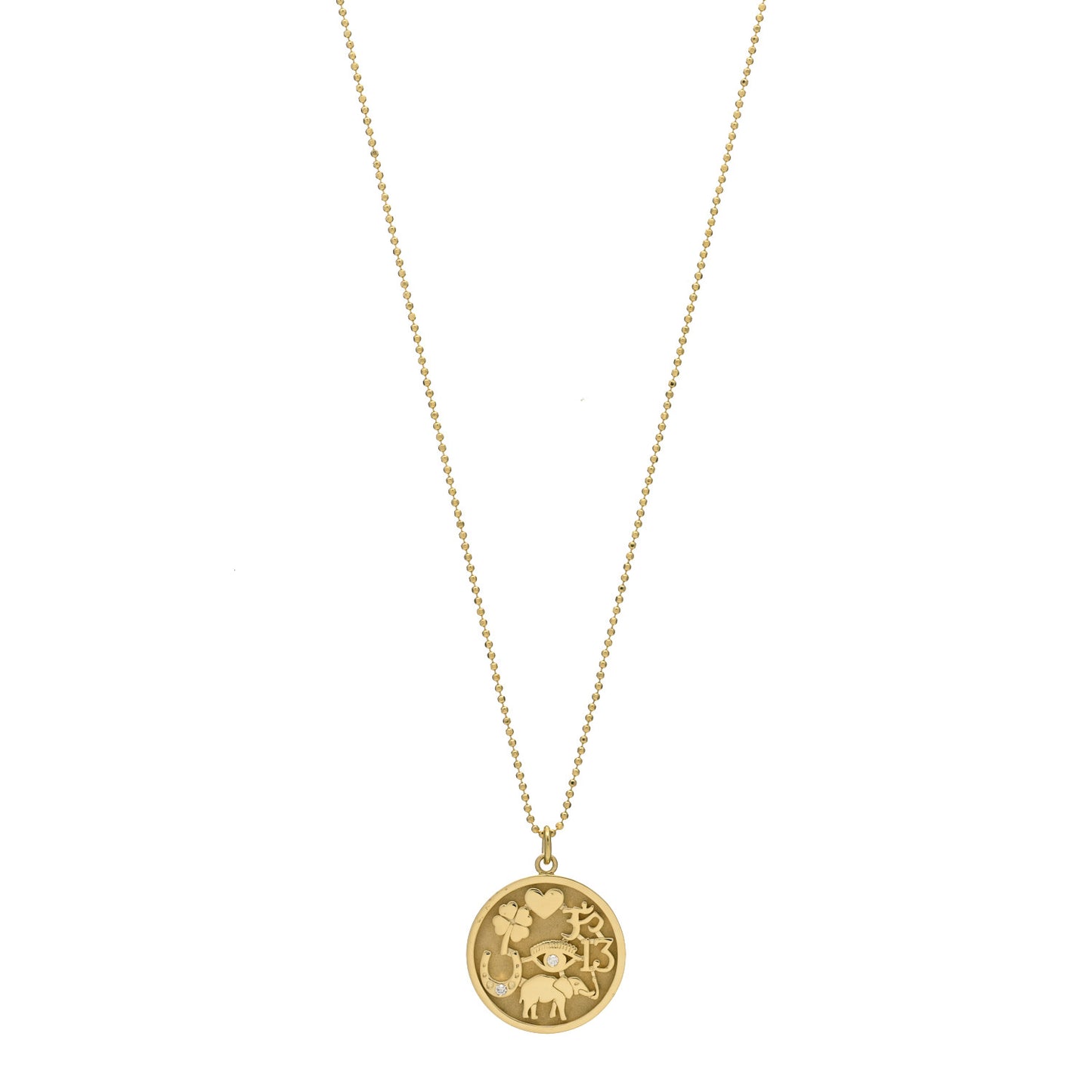 18K Yellow Gold Diamond Good Luck Pendant Necklace