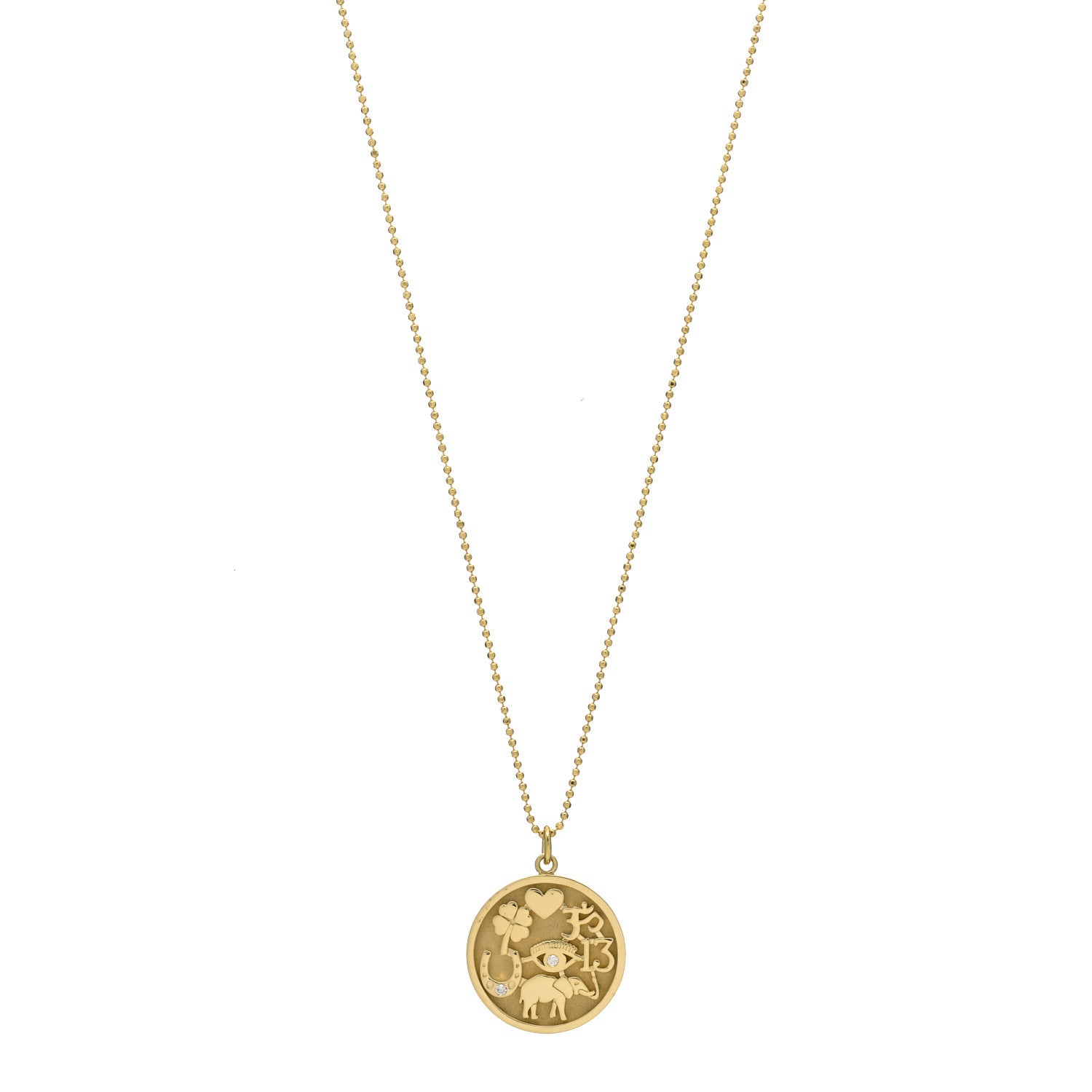 Jennifer Meyer 18K Yellow Gold Diamond Good Luck Pendant Necklace 1 of 7