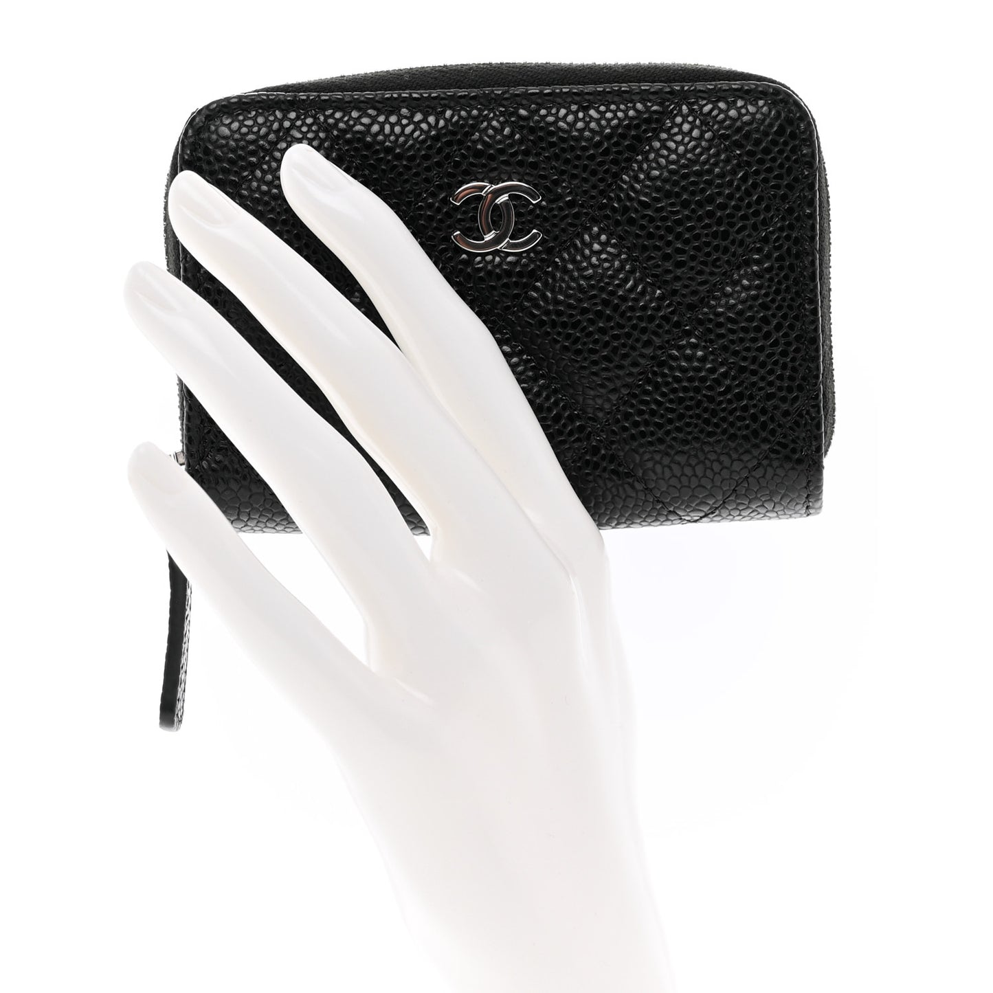 Caviar Quilted Zip Coin Purse Black