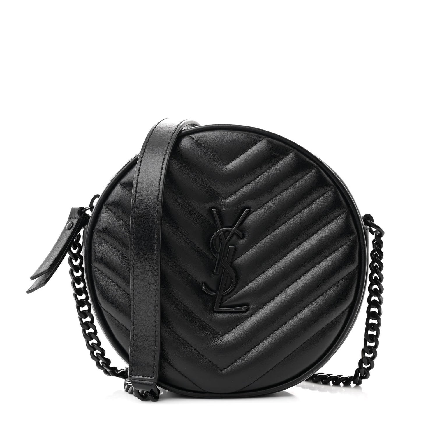 Calfskin Matelasse Chevron Round Vinyle Camera Bag Black