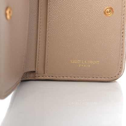 Saint Laurent Grain De Poudre Matelasse Chevron Monogram Compact Zip Around Wallet Dark Latte 7 of 10