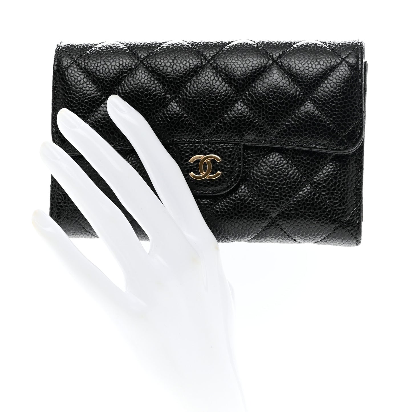 Caviar Quilted Medium Flap Wallet Black