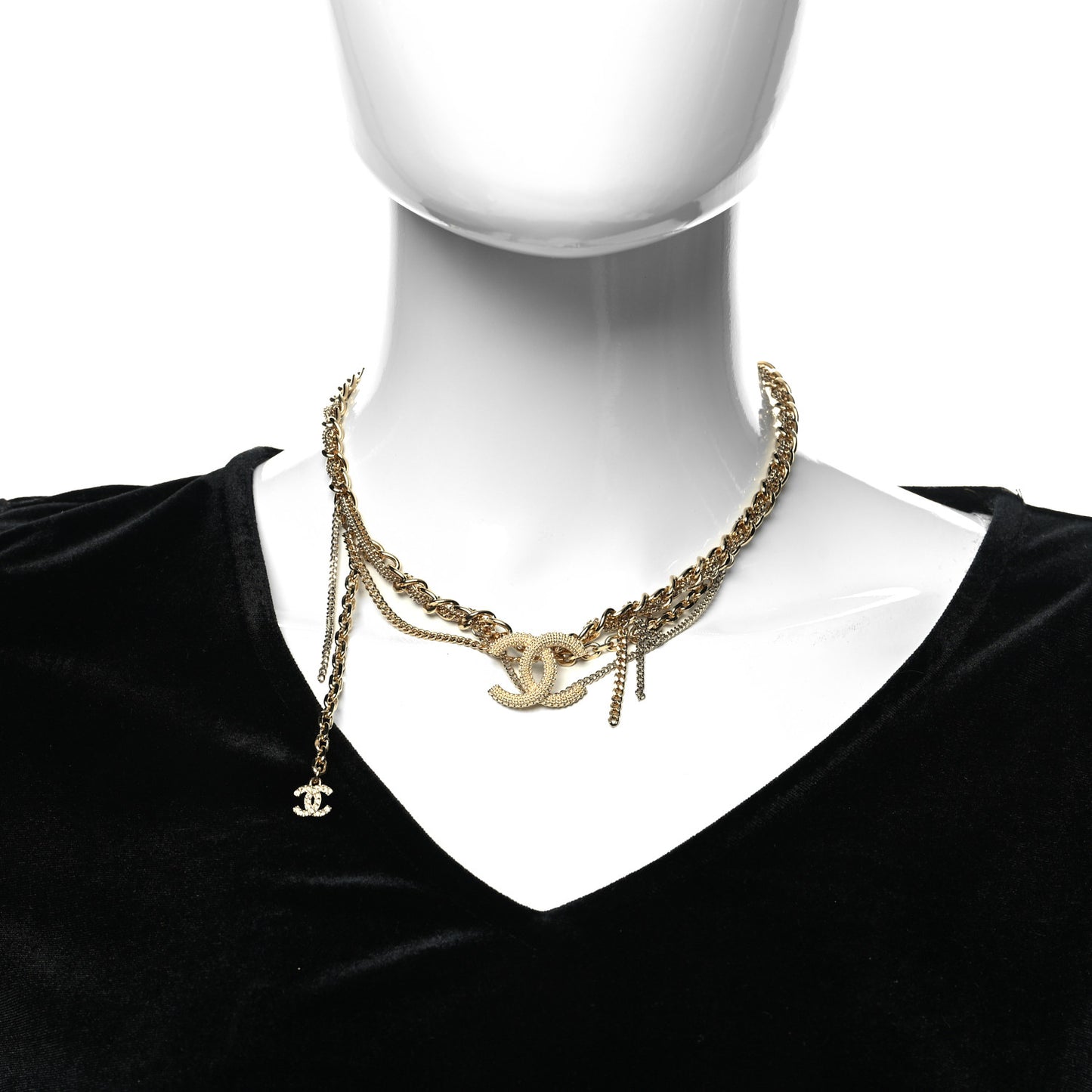 Metal Chain Link CC Multi Strand Choker Necklace Gold