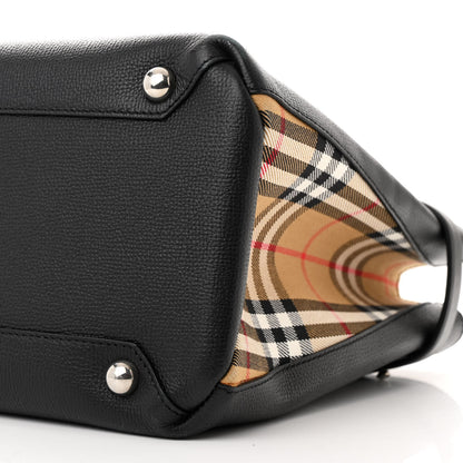 Burberry Grainy Calfskin House Check Medium Banner Tote Black 11 of 12