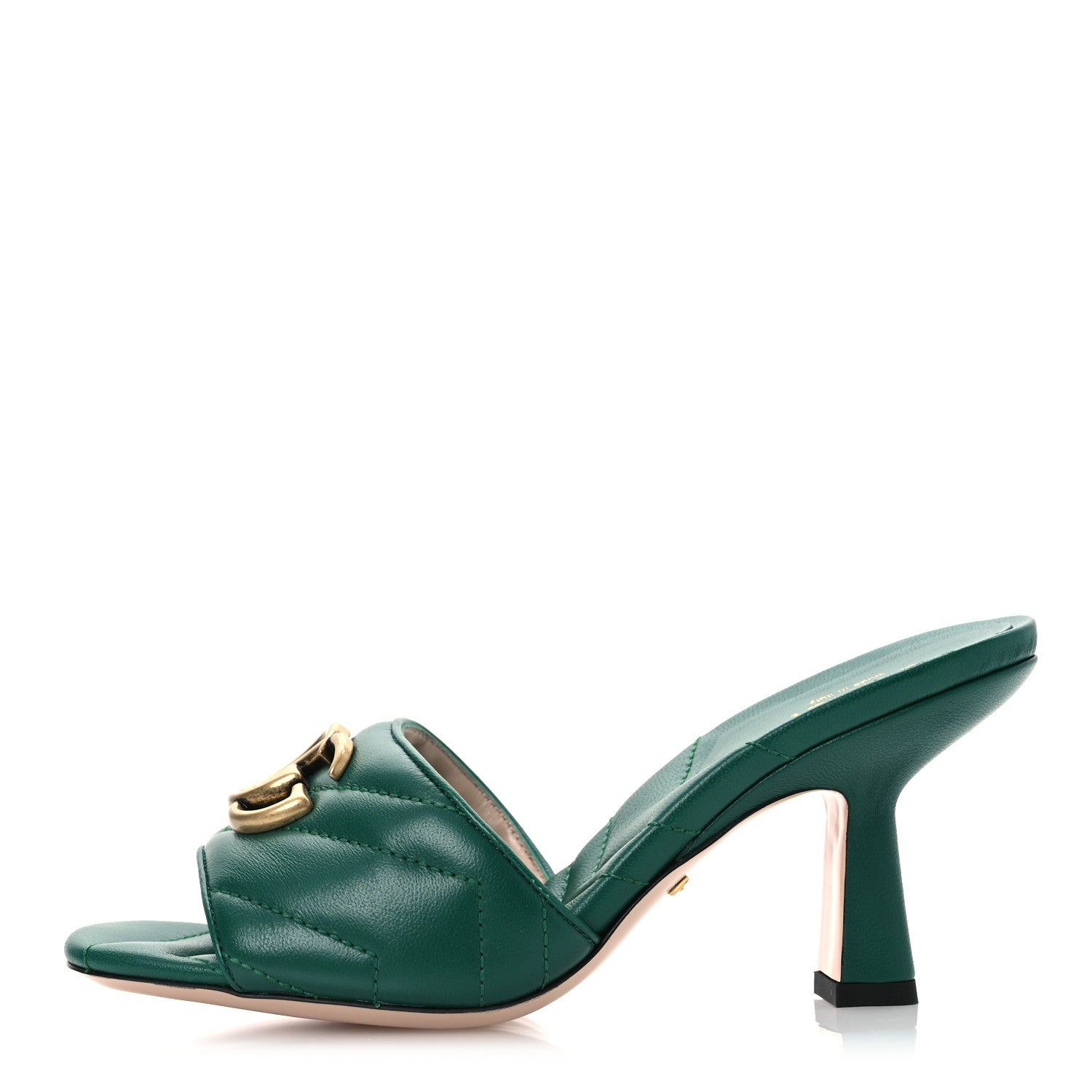 Gucci Nappa Matelasse GG Marmont 75mm Slide Sandals 35 Emerald 1 of 12