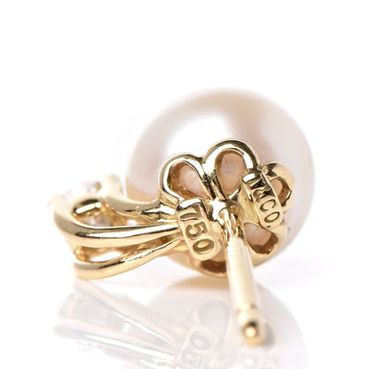 Tiffany 18K Yellow Gold Diamond Akoya Pearl 6.5-7mm Signature Earrings 5 of 6