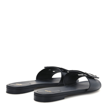 Fendi Calfskin FF Logo Plaque Slide Sandals 38 Black 5 of 9