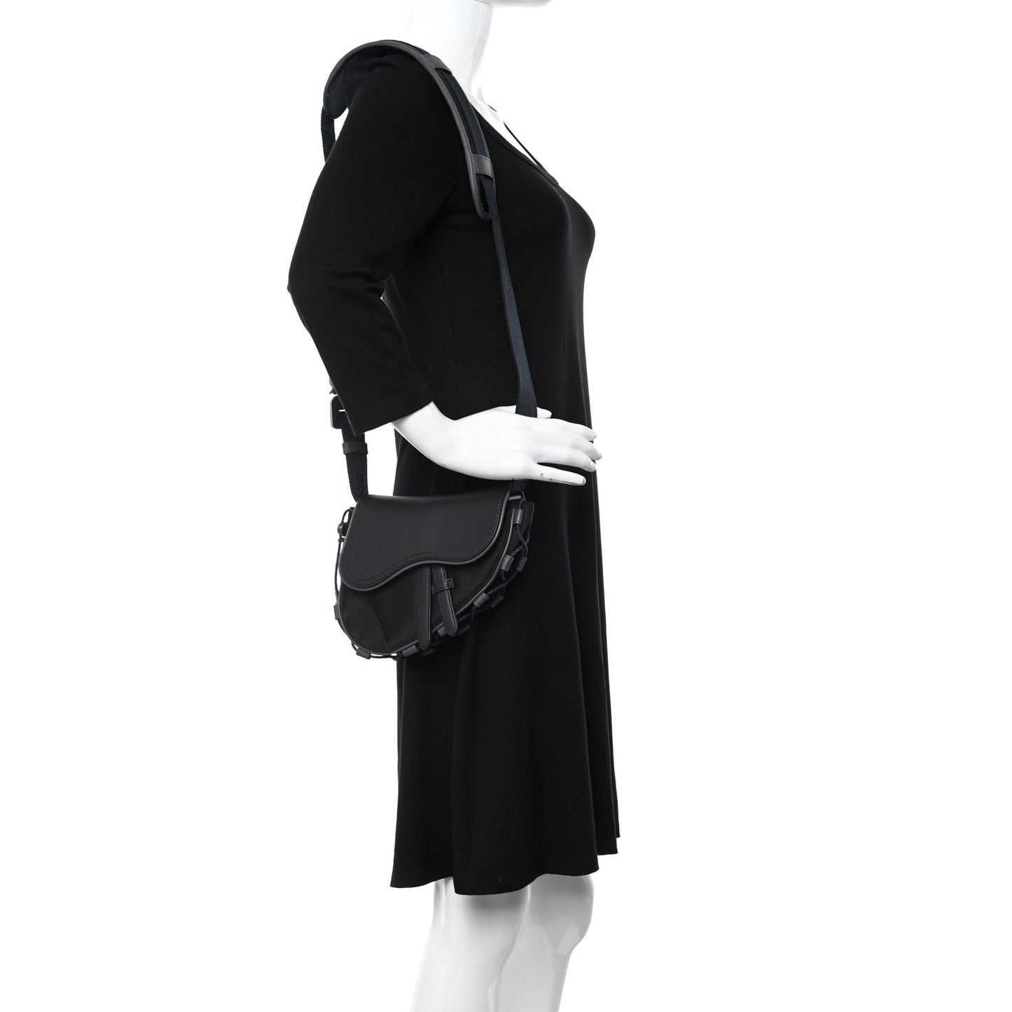 X SACAI Grained Calfskin Technical Fabric Mens Saddle Bag Black